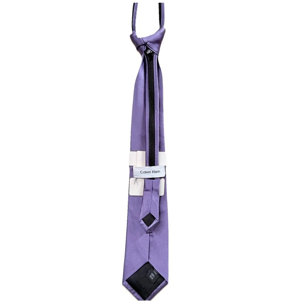 NEW CALVIN KLEIN boys' zipper tie Light Purple Solid Tie 100% Silk